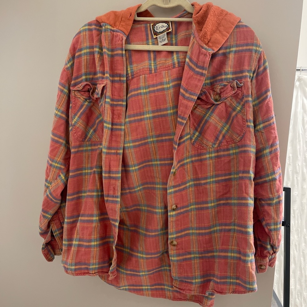Flannel hoodie, thrifted in Brooklyn